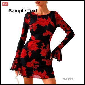 Long Sleeve Bell Sleeve Mini Bodycon Dress Floral Mesh Party Club Night Out